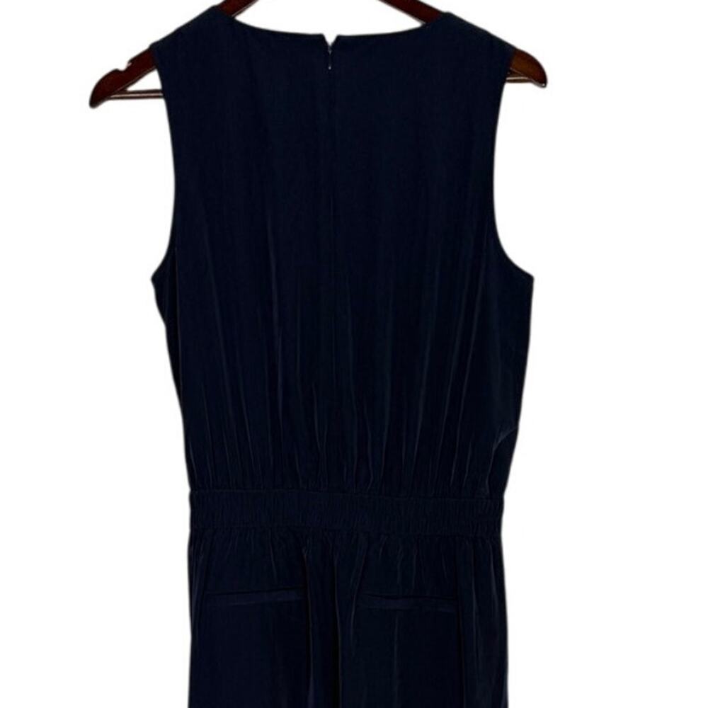 J Crew Sleeveless Satin Effect OnePiece Jumpsuit Elastic Tie Waist Pocket 6 Blue - Picture 7 of 15